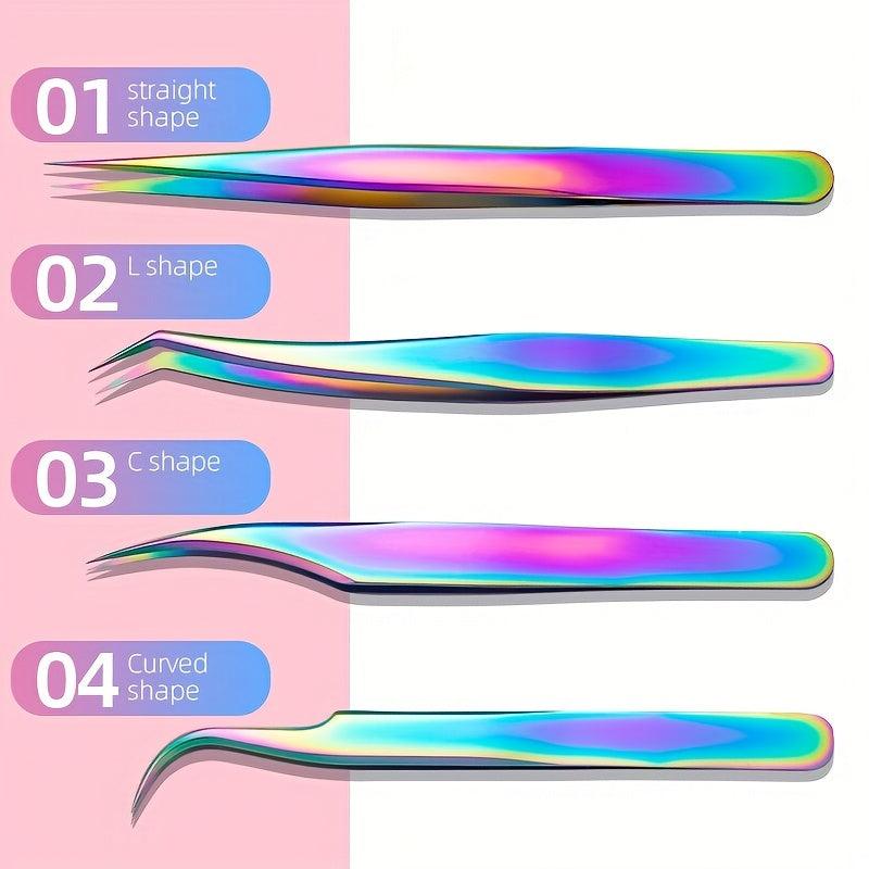 4pcs Stainless Steel Eyelash Extension Tweezers Set