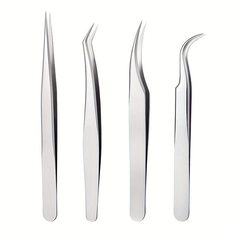 4pcs Stainless Steel Eyelash Extension Tweezers Set