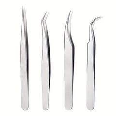 4pcs Stainless Steel Eyelash Extension Tweezers Set