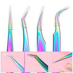 4pcs Stainless Steel Eyelash Extension Tweezers Set