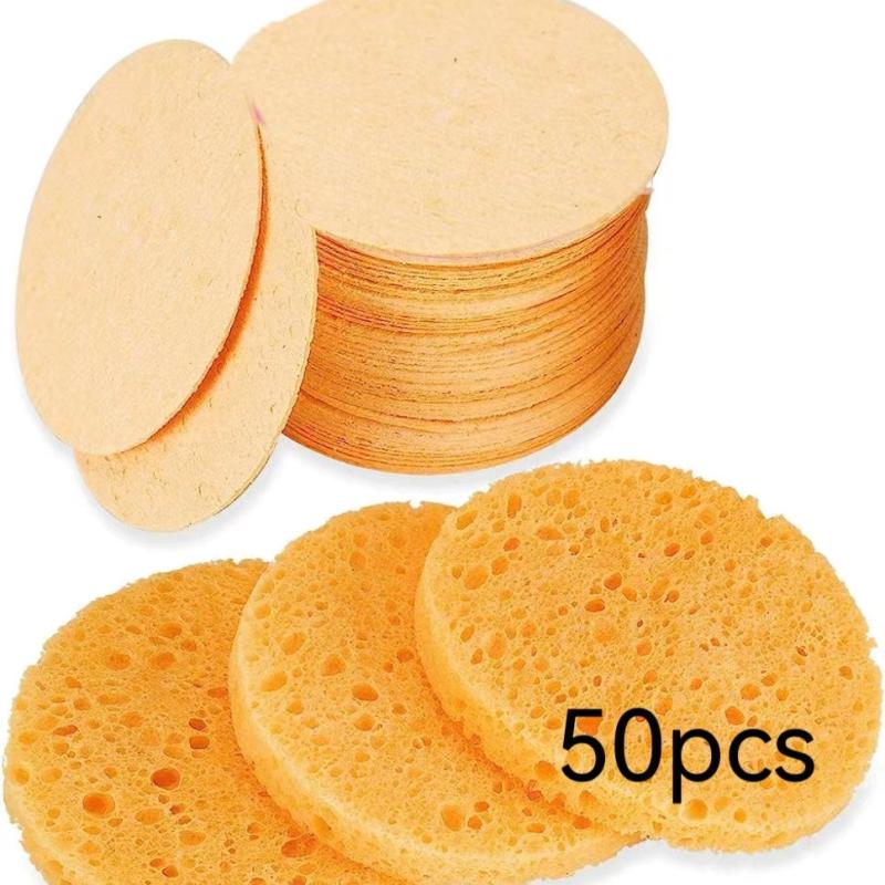 50 Wood Pulp Cotton Sponge Facial Cleaning Puff Bath Brush