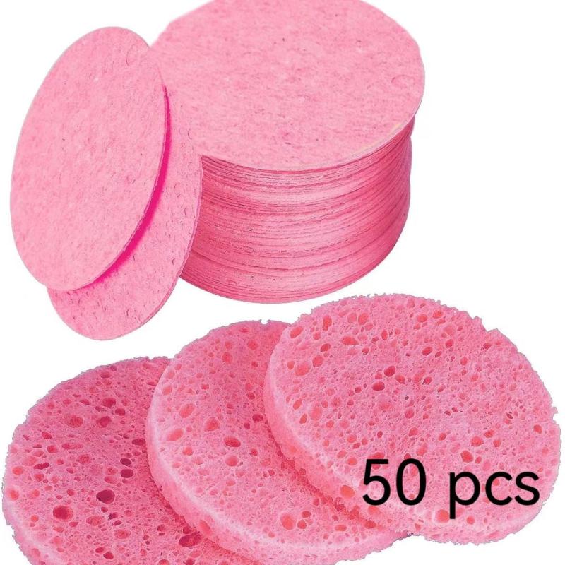 50 Wood Pulp Cotton Sponge Facial Cleaning Puff Bath Brush