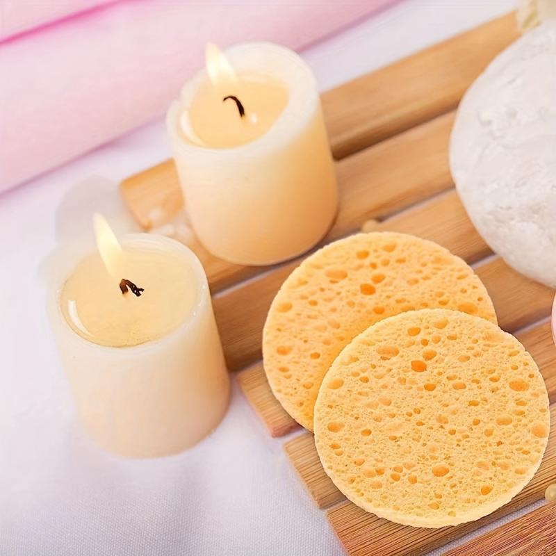 50 Wood Pulp Cotton Sponge Facial Cleaning Puff Bath Brush