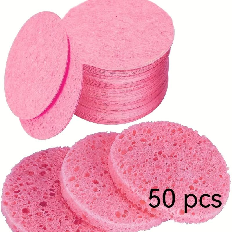 50 Wood Pulp Cotton Sponge Facial Cleaning Puff Bath Brush