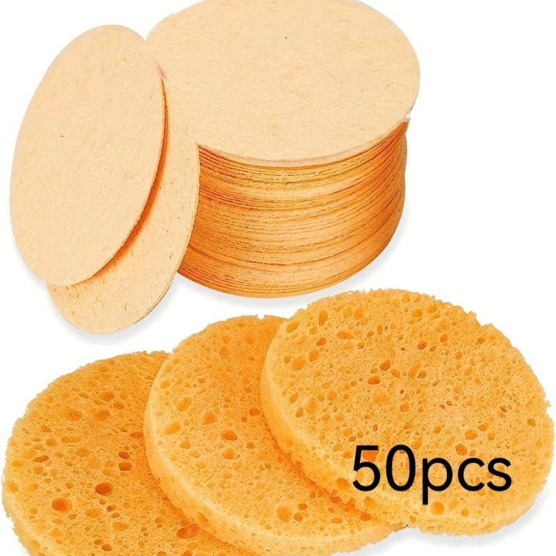 50 Wood Pulp Cotton Sponge Facial Cleaning Puff Bath Brush