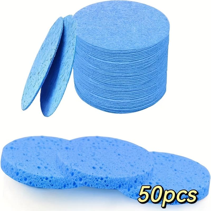 50 Wood Pulp Cotton Sponge Facial Cleaning Puff Bath Brush
