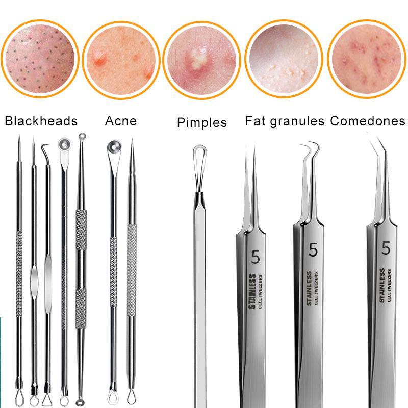 11Pcs Ingrown Hair Tweezers Acne Blackhead Removal Needles Pore Cleaner