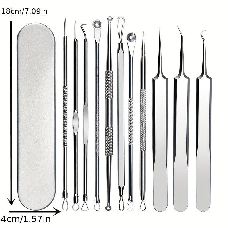 11Pcs Ingrown Hair Tweezers Acne Blackhead Removal Needles Pore Cleaner