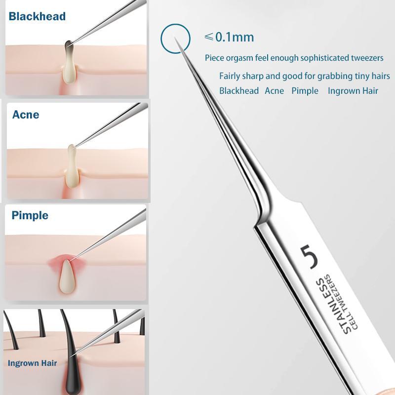 11Pcs Ingrown Hair Tweezers Acne Blackhead Removal Needles Pore Cleaner