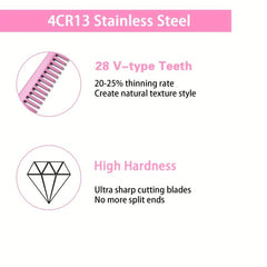Pink Hair Cutting Shears with Comb and Clips - Thinning, Texturing, Barbering
