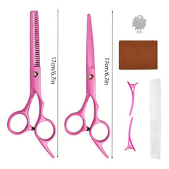 Pink Hair Cutting Shears with Comb and Clips - Thinning, Texturing, Barbering