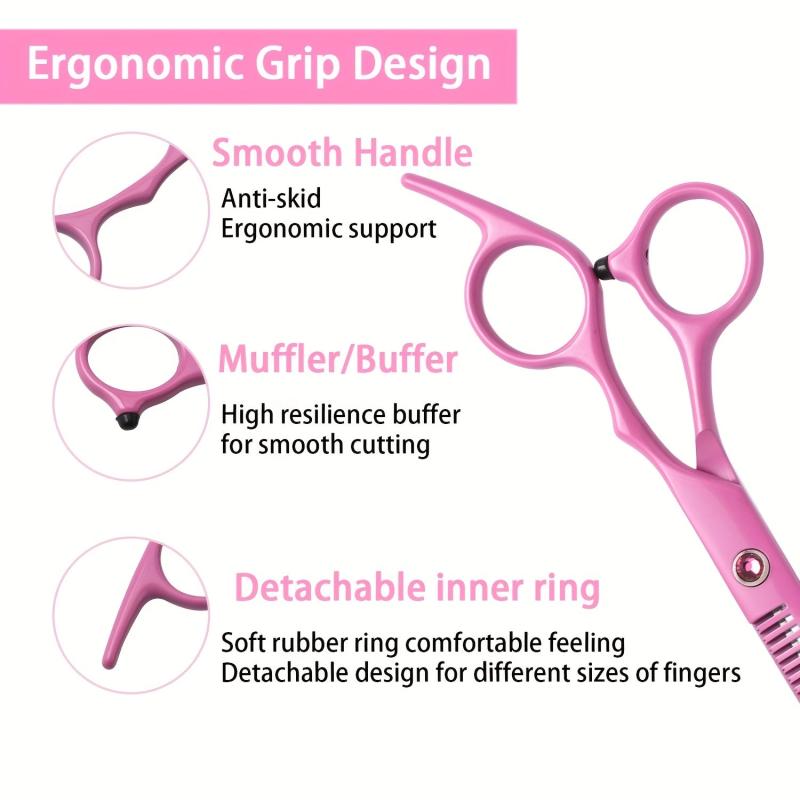 Pink Hair Cutting Shears with Comb and Clips - Thinning, Texturing, Barbering
