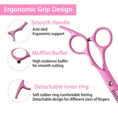 Pink Hair Cutting Shears with Comb and Clips - Thinning, Texturing, Barbering