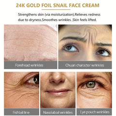 24K Snail Face Cream Anti-Wrinkle Skin Firming Pore Tightening Moisturizer