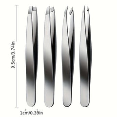 4pcs Professional Tweezers Set for Eyebrows and Facial Hair Removal