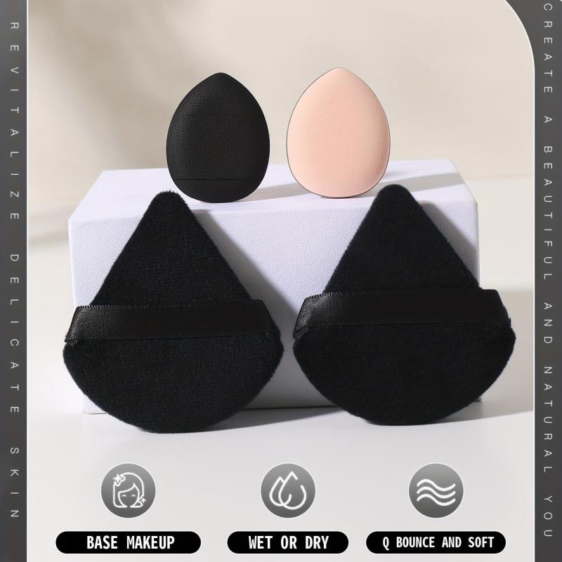 4pcs Makeup Puff Kit - Triangle & Finger Puffs - Wet/Dry Dual Use