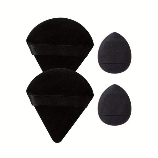 4pcs Makeup Puff Kit - Triangle & Finger Puffs - Wet/Dry Dual Use