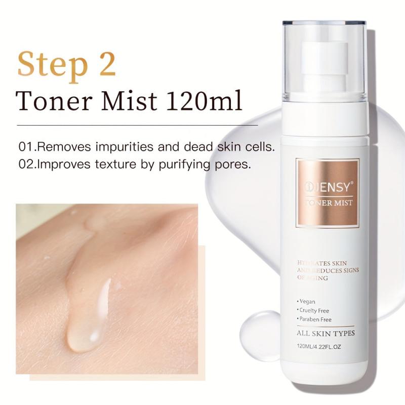 Face Skin Care Set: Wash, Toner, Mist, Serum, Cream