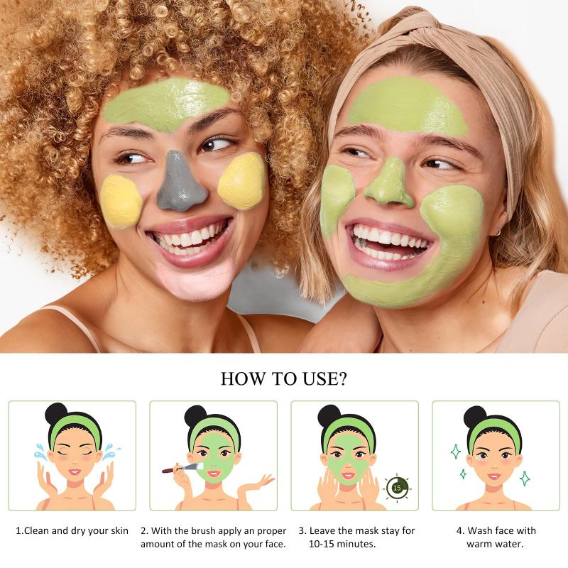 4-Pc Deep Cleansing Clay Mask Set Turmeric Green Tea Dead Sea Mud Rose Clay