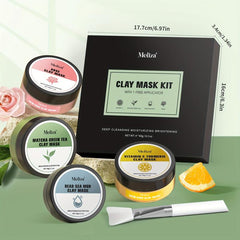 4-Pc Deep Cleansing Clay Mask Set Turmeric Green Tea Dead Sea Mud Rose Clay