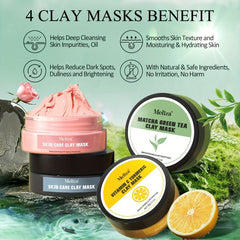 4-Pc Deep Cleansing Clay Mask Set Turmeric Green Tea Dead Sea Mud Rose Clay