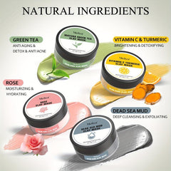 4-Pc Deep Cleansing Clay Mask Set Turmeric Green Tea Dead Sea Mud Rose Clay