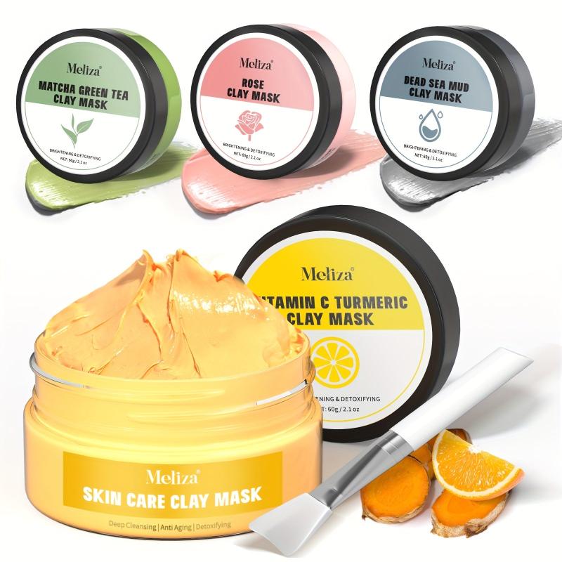 4-Pc Deep Cleansing Clay Mask Set Turmeric Green Tea Dead Sea Mud Rose Clay