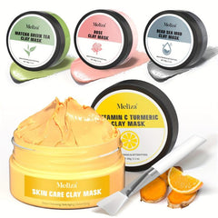 4-Pc Deep Cleansing Clay Mask Set Turmeric Green Tea Dead Sea Mud Rose Clay