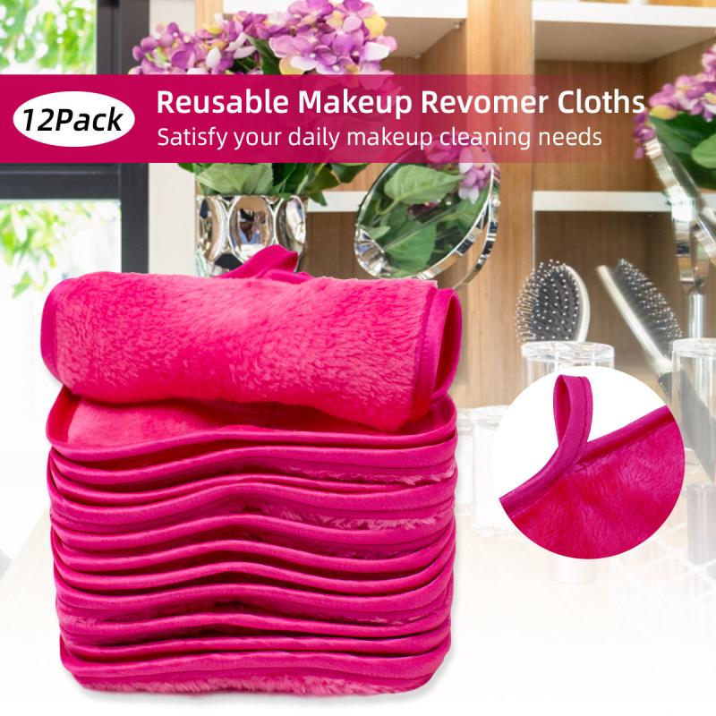 12pcs Reusable Makeup Remover Cloths Soft Microfiber Facial Cleansing Cloths