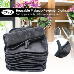 12pcs Reusable Makeup Remover Cloths Soft Microfiber Facial Cleansing Cloths