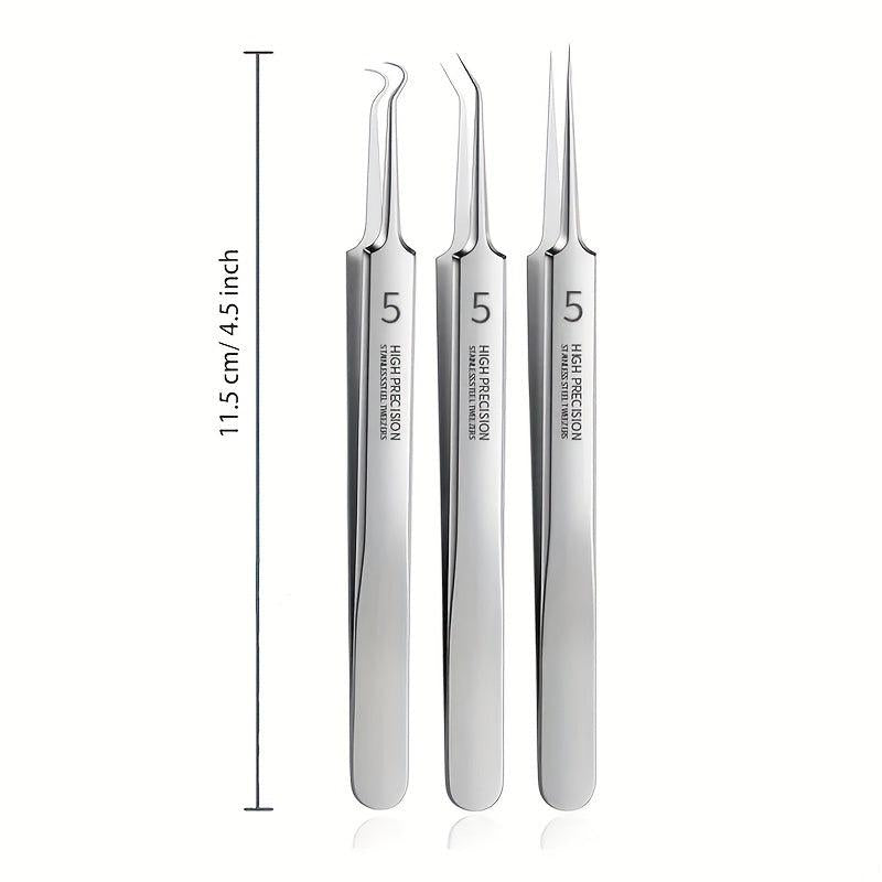 3pcs Blackhead Remover Tweezers Pimple Popper Tool Kit With Box