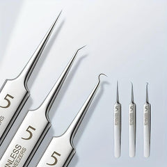 3pcs Blackhead Remover Tweezers Pimple Popper Tool Kit With Box