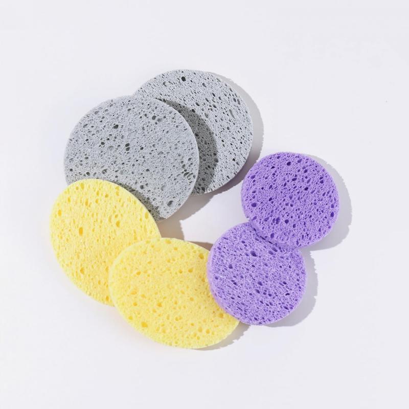 6pcs Wood Pulp Round Makeup Remover Cleansing Face Wash Puff