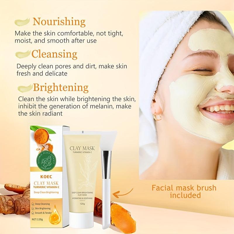 Turmeric Clay Mask with Mask Brush - Deep Cleaning Mud Mask