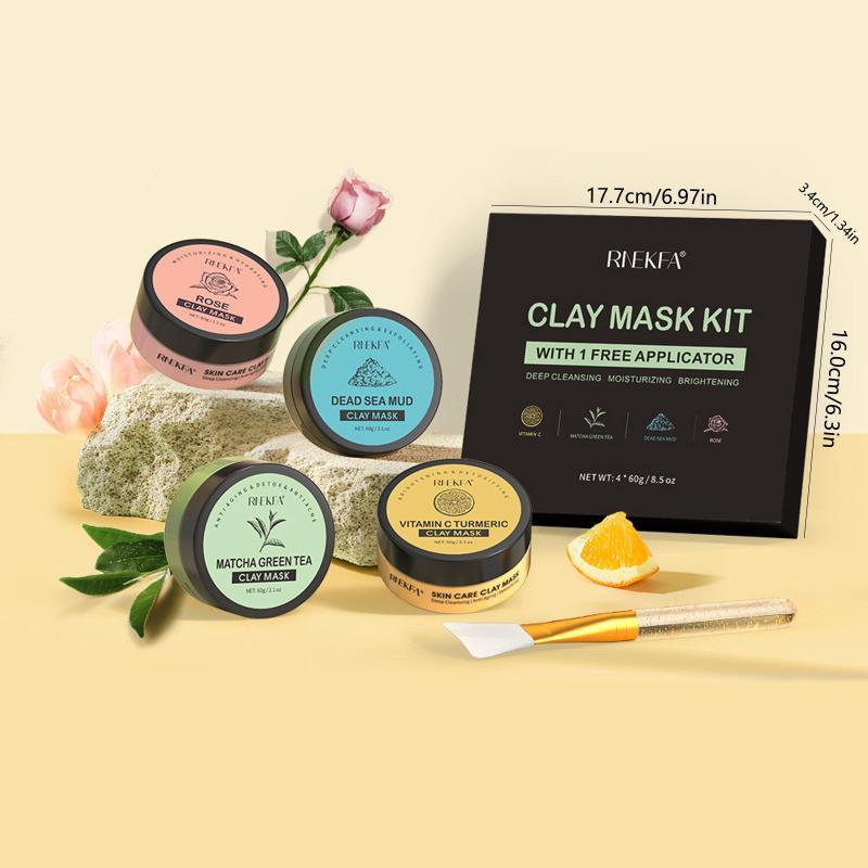 4 Pcs Clay Mask Set Turmeric Vitamin C Green Tea Dead Sea Rose Clay Mask