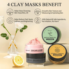4 Pcs Clay Mask Set Turmeric Vitamin C Green Tea Dead Sea Rose Clay Mask