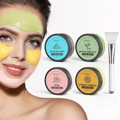 4 Pcs Clay Mask Set Turmeric Vitamin C Green Tea Dead Sea Rose Clay Mask