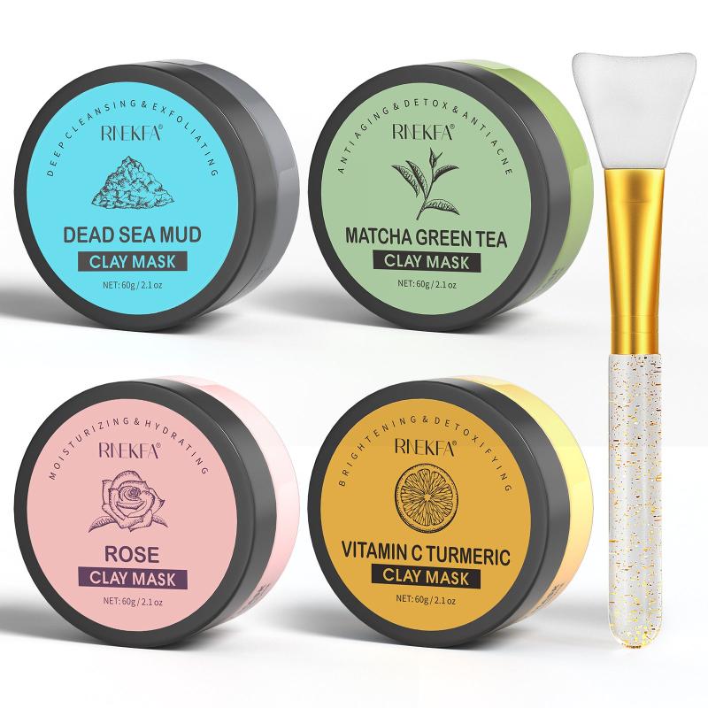 4 Pcs Clay Mask Set Turmeric Vitamin C Green Tea Dead Sea Rose Clay Mask