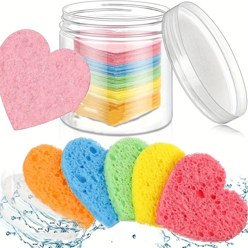 50 Facial Sponges Heart Shape Compressed Face Sponge Natural Sponge Pads