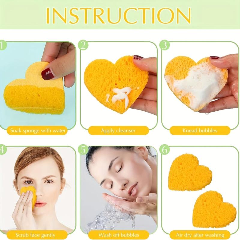 20 Heart Shape Compressed Facial Sponges Cellulose 100% Natural Spa Sponges