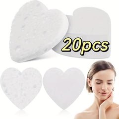 20 Heart Shape Compressed Facial Sponges Cellulose 100% Natural Spa Sponges