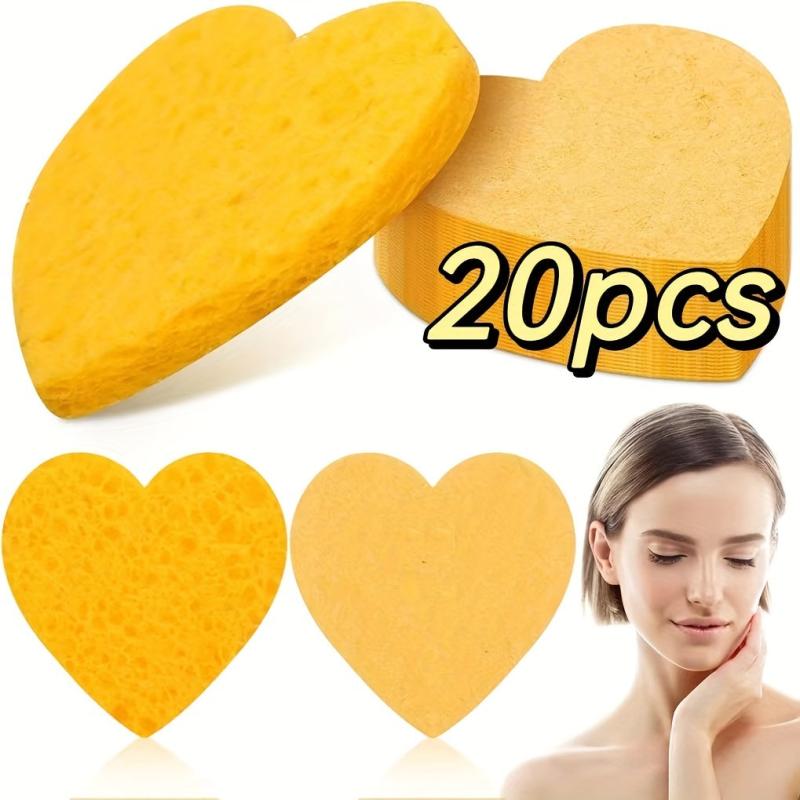 20 Heart Shape Compressed Facial Sponges Cellulose 100% Natural Spa Sponges