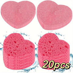 20 Heart Shape Compressed Facial Sponges Cellulose 100% Natural Spa Sponges