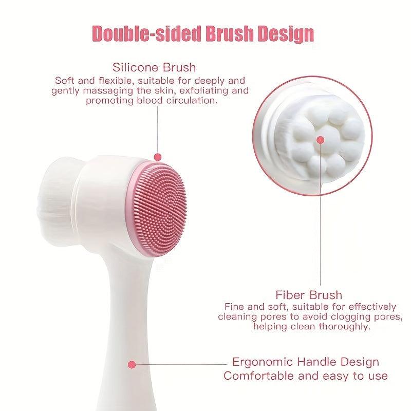 Manual Facial Cleansing Brush Double Headed Skin Care Face Brush Silicone Pink