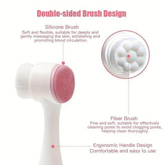 Manual Facial Cleansing Brush Double Headed Skin Care Face Brush Silicone Pink