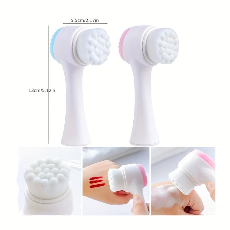 Manual Facial Cleansing Brush Double Headed Skin Care Face Brush Silicone Pink