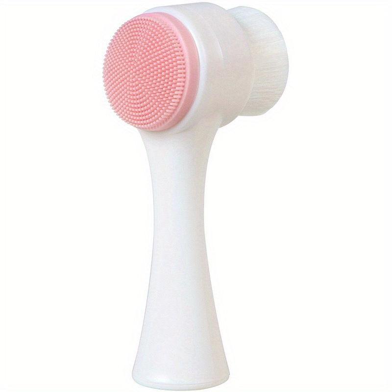 Manual Facial Cleansing Brush Double Headed Skin Care Face Brush Silicone Pink
