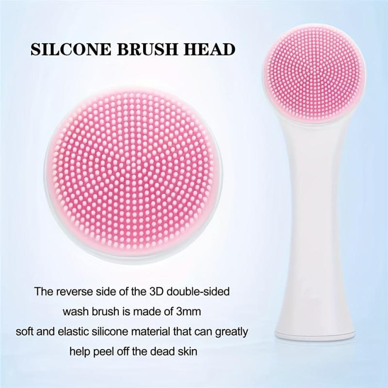 Manual Facial Cleansing Brush Double Headed Skin Care Face Brush Silicone Pink