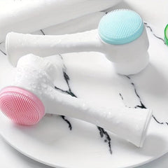 Manual Facial Cleansing Brush Double Headed Skin Care Face Brush Silicone Pink