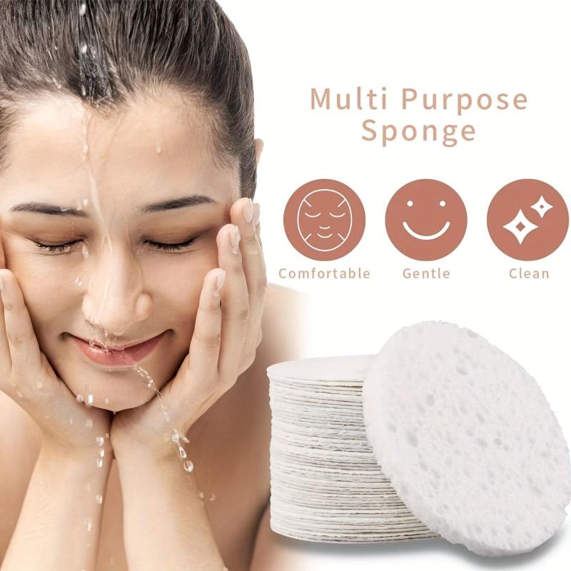 50pcs Wood Pulp Cotton Sponge Face Cleaning Exfoliating Wash Brush Bath